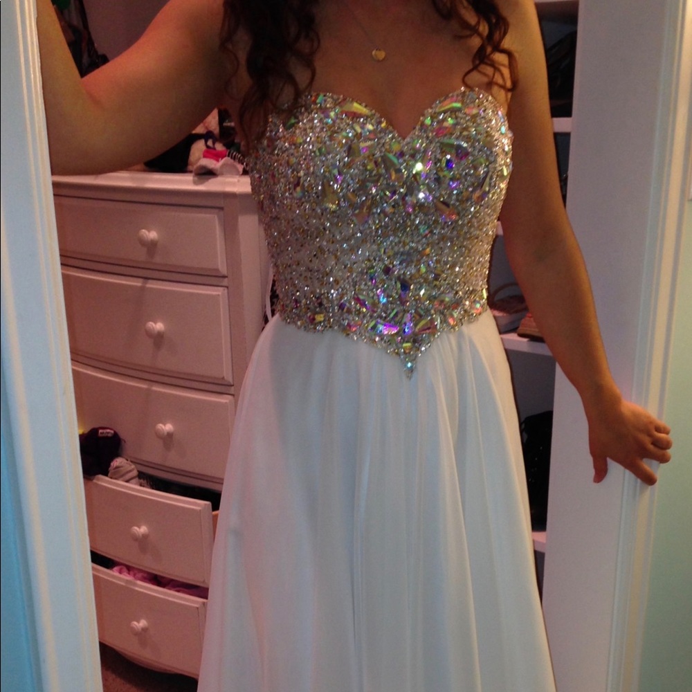 White sparkly/gemmed ball gown/ prom dress